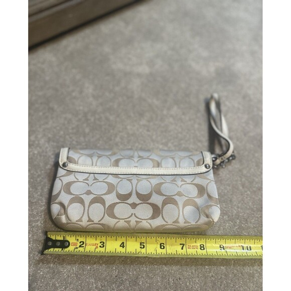 Coach Kristin Signature Wristlet Beige Canvas White Leather, Small Purse Bag - Picture 5 of 14